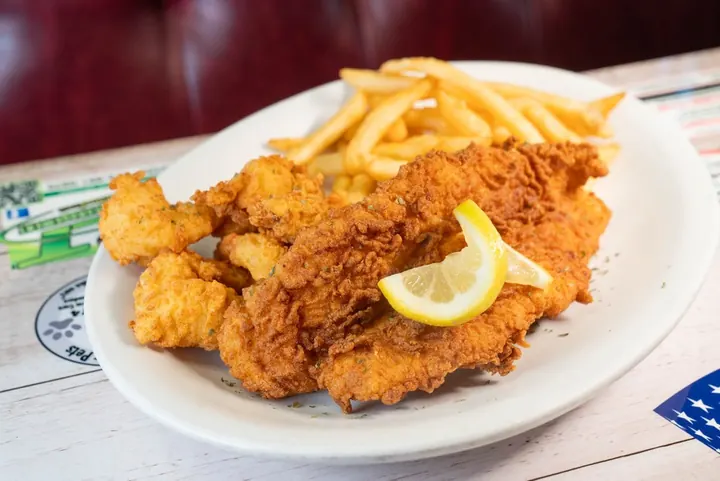 Crispy fried entrée served with fries
